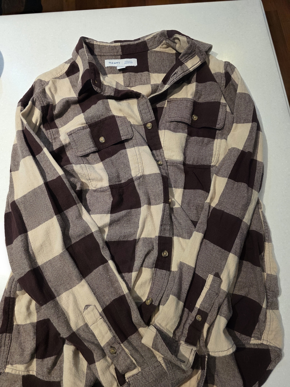 Old Navy Men's Purple & Cream Plaid Button-Down Shirt
